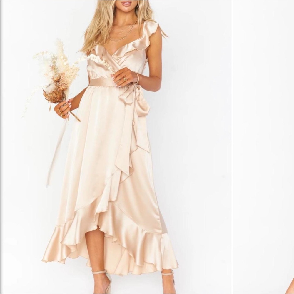 Champagne Satin Midi Dress